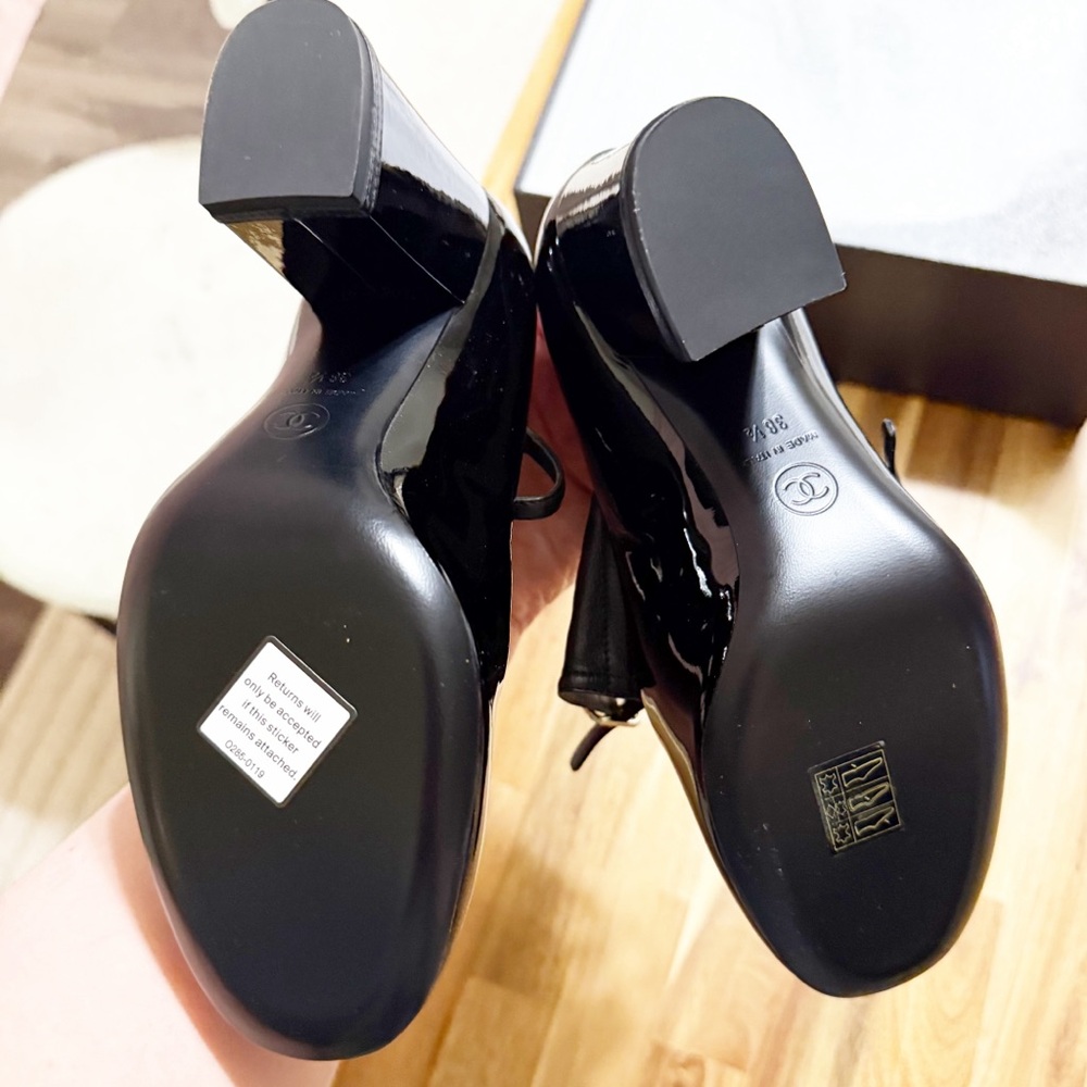 Chanel NEW IN BOX Buckle Gladiator Mid Calf Patent Leather Black Mary Jane Boots - Picture 6 of 12